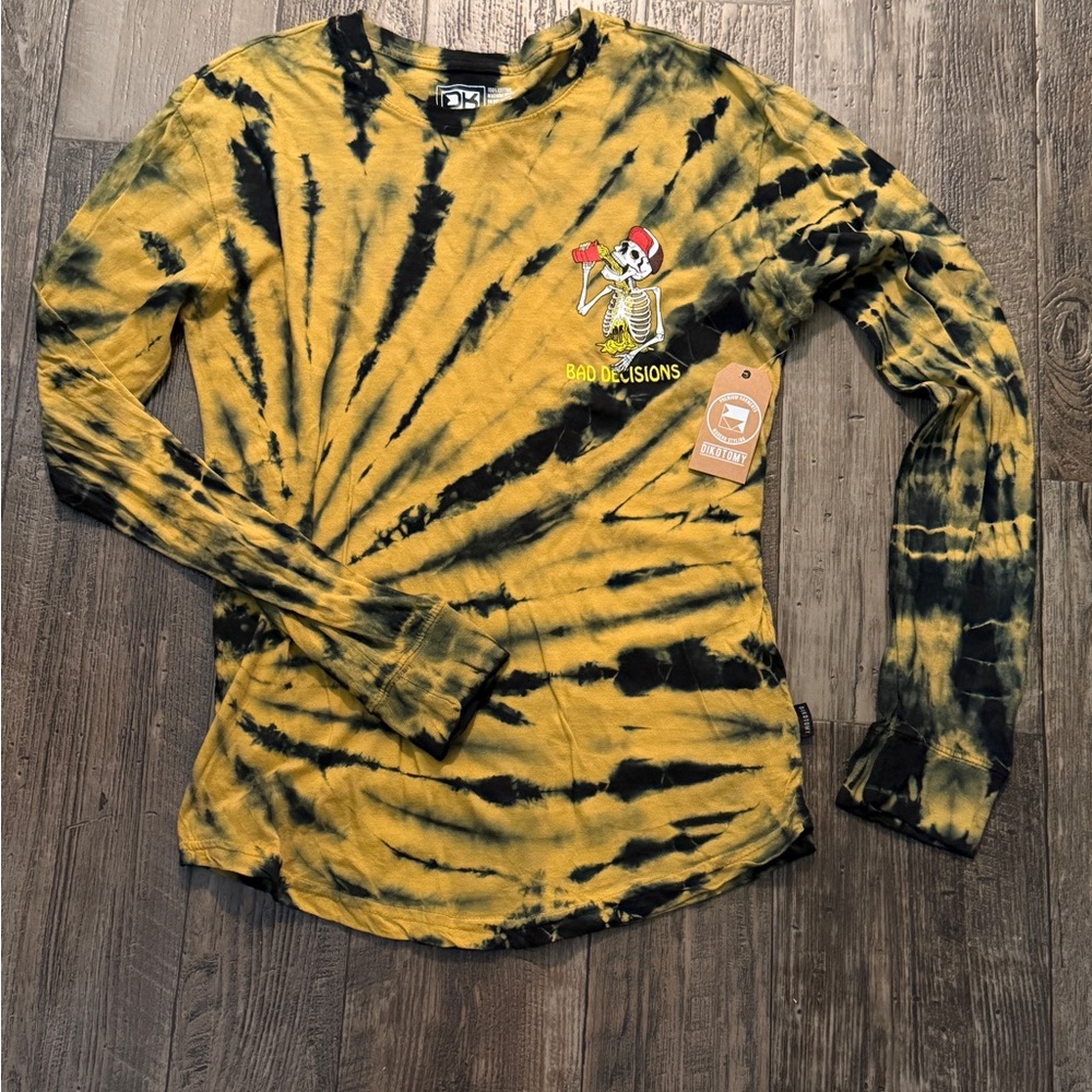 Yellow and Black Tie-Dye Long Sleeve Shirt